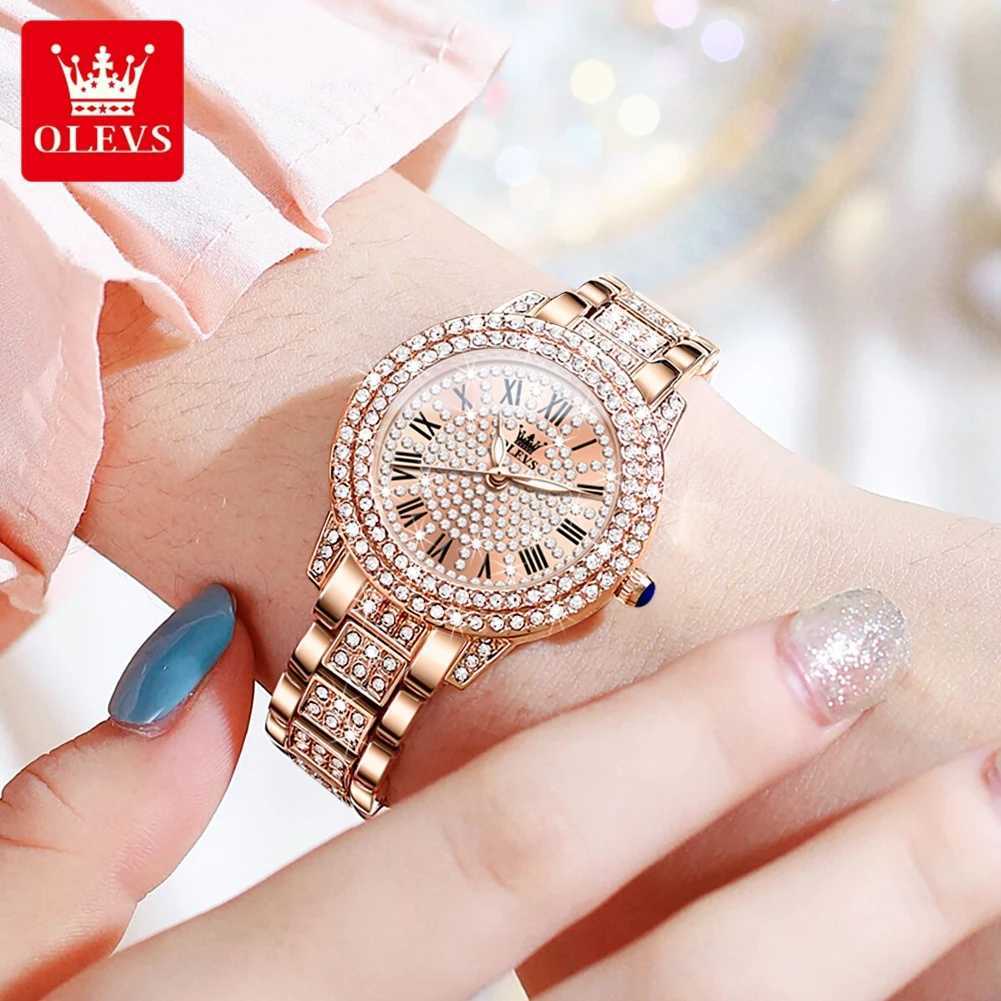 OLEVS 9943 Luxury All Diamond Original Quartz Watch for Women Elegant Rose Gold Stainless Steel Waterproof Ladies Wrist Watches Z250708