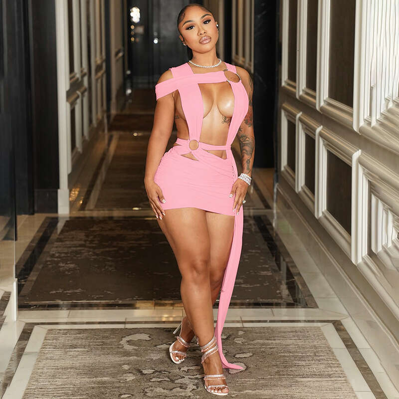 New Women's Sexy Ring Hollow Cross Tie Ribbon Bodycon Dress B5