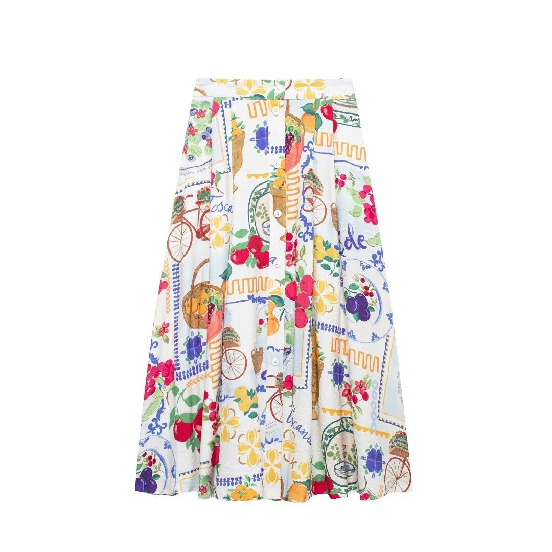 Summer Womens Clothing European And American Style Fashionable Sweet Patchwork Printed Top Skirt Set 250709