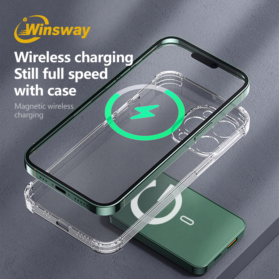 Winsway 5000mAh Magnetic Power Bank LED Power Display Wireless Fast Charger Simultaneously Charge 2 Devices for iPhone Portable Auxiliary Battery Pack