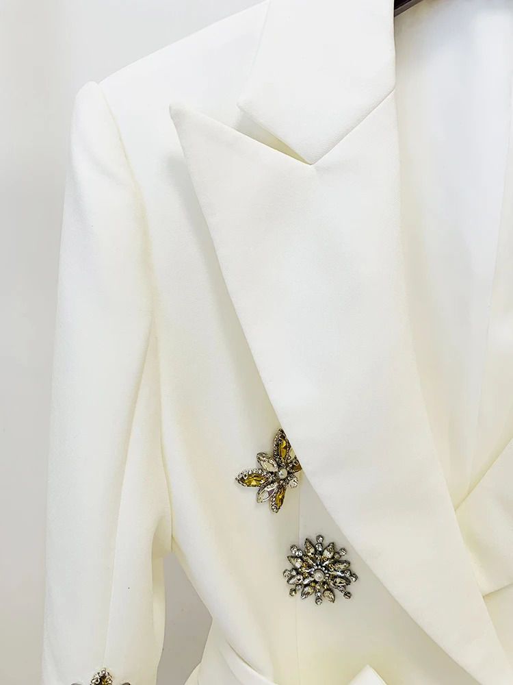 HIGH STREET est Fashion ner Jacket Womens Slit Sleeve Rhinestone Diamonds Beading Belted Blazer 250709