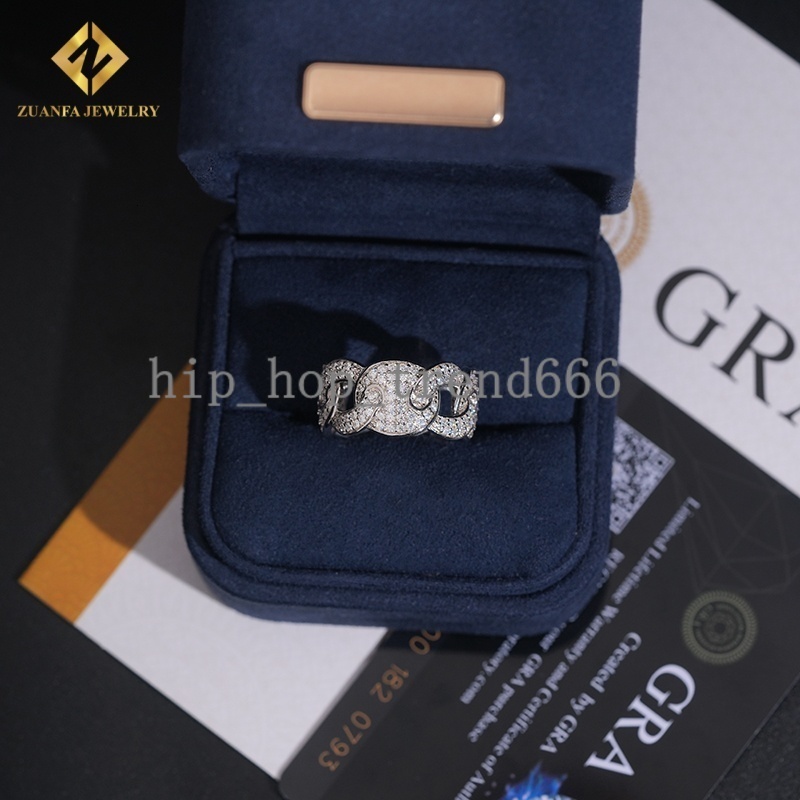 Luxury Iced Out VVS1 Moissanite Diamond Ring Fashion Hip Hop Style Men Pass Diamond Tester Custom 925 Silver