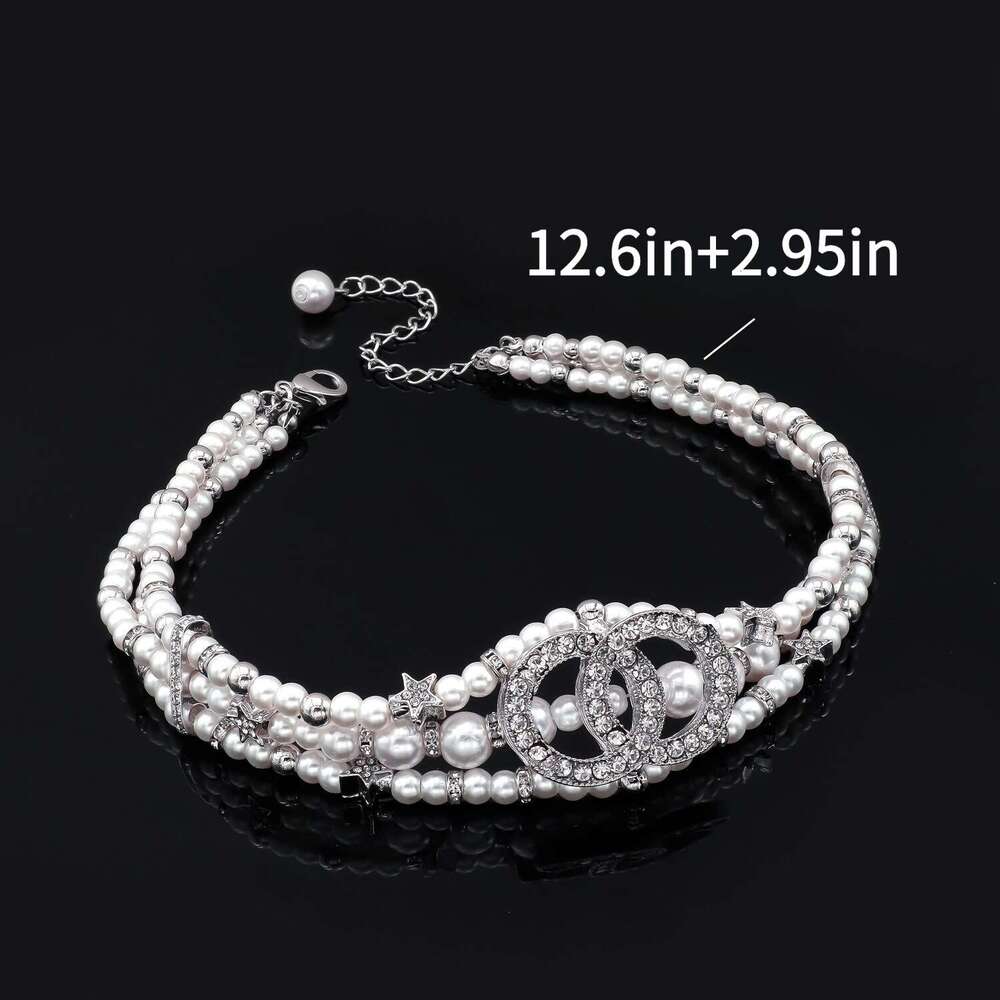 DHcollections Xiaoxiang Inlaid Double C Family Collarbone Chain Pearl Choker Necklace