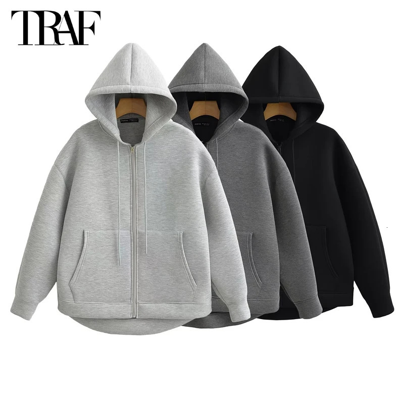 TRAF Zip Up Hoodies Women Autumn Hooded Sweatshirt Long Sleeve Oversized Womens Sweatshirts Hoodie Jackets 250709