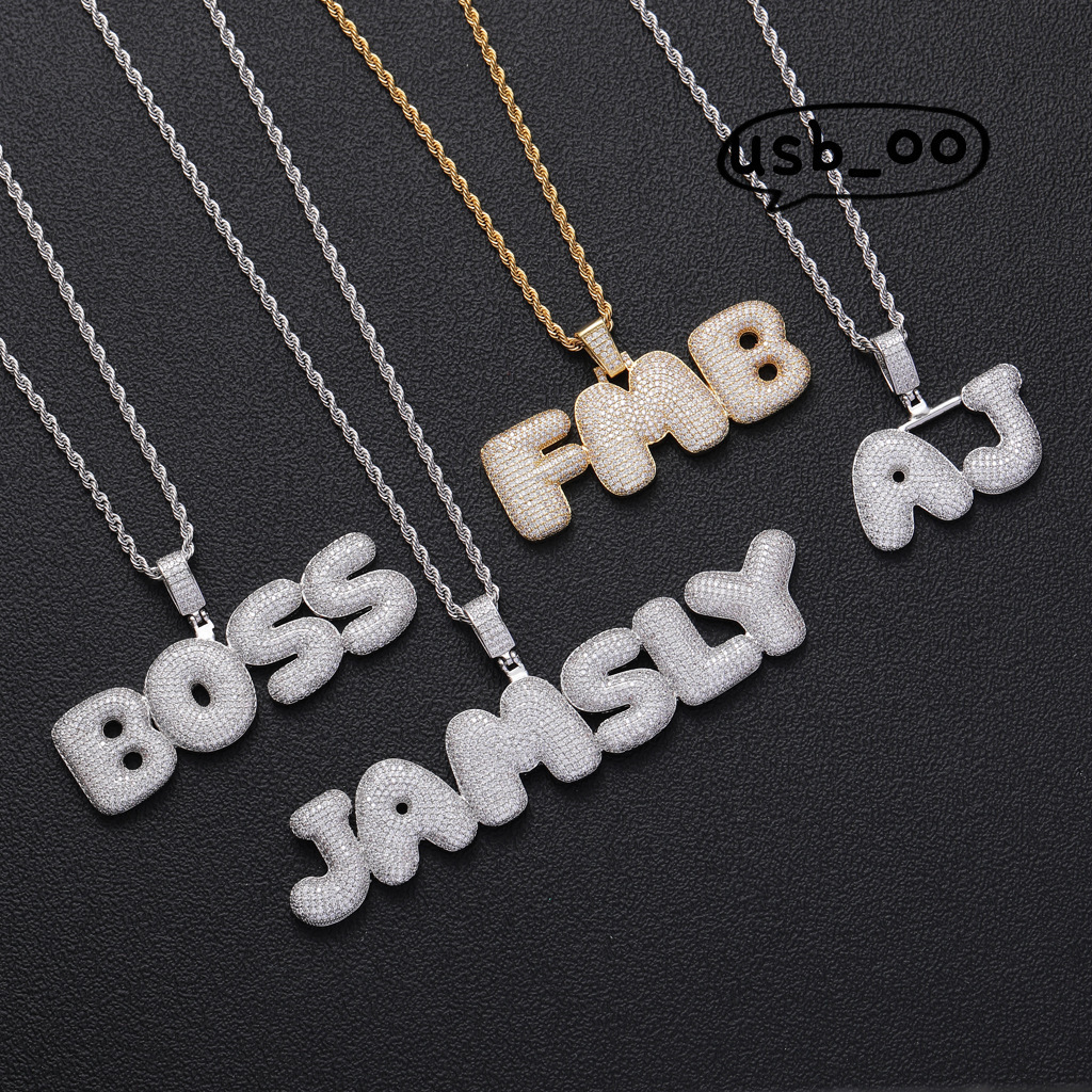 925 Lettering Custom Silver Bubble Mozan Diamond Hip-hop Necklace Personality Can Be Customized with a Certificate