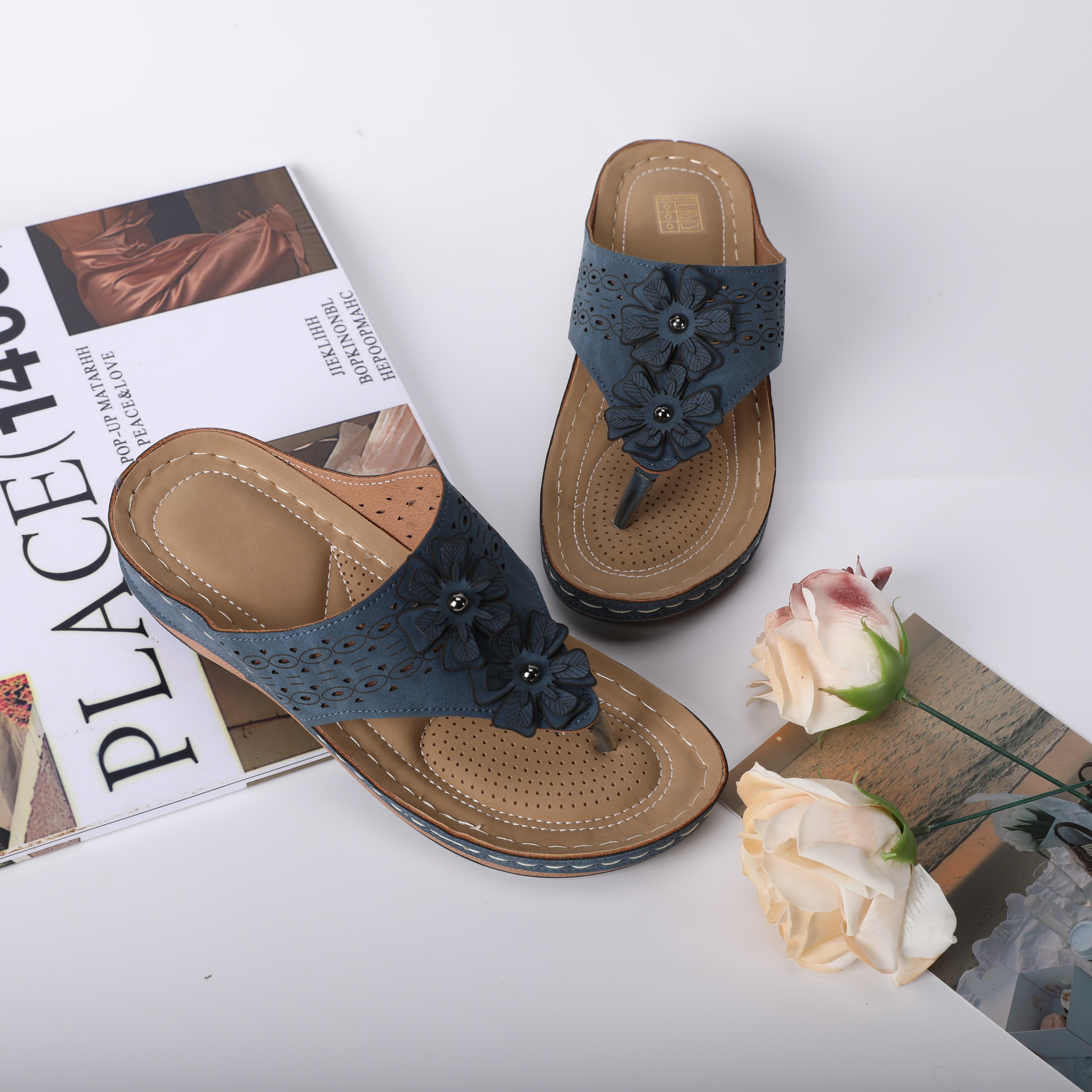 D01- Women's Wedge Sandals: Summer women's waterproof thick bottom flip flops, comfortable casual wear, women's wedding wedge sandals