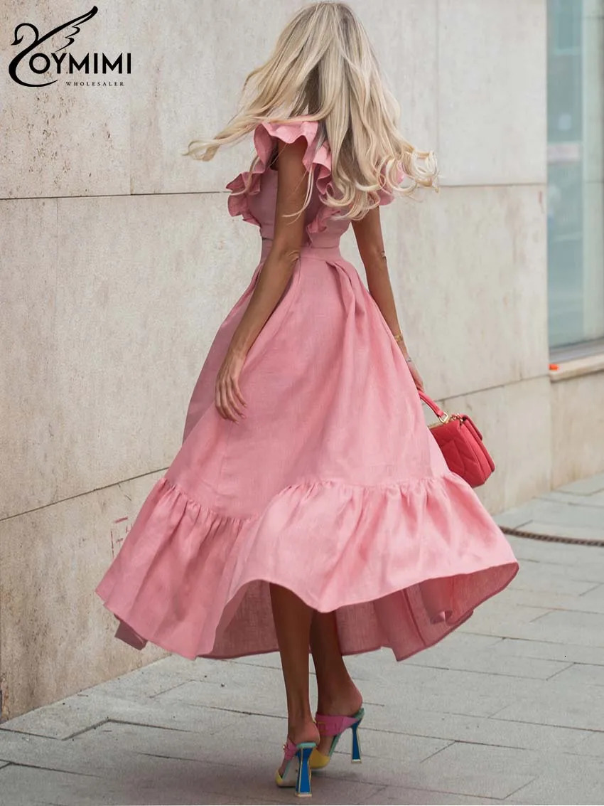 Oymimi Fashion White 2 Piece Sets Women Outfit Elegant ONeck Ruffled Asymmetrical Crop Tops And High Waist Loose Skirts Sets 250709