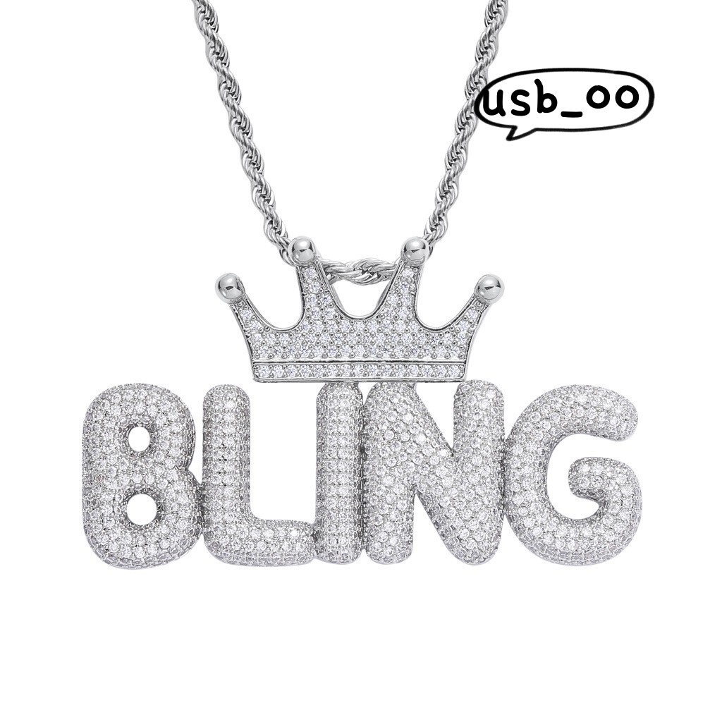 Letter Pendant Necklace Micro-inlaid Crown Moissanite Splicing Combination Letter Necklace Name Pendant Custom Hiphop Pendant