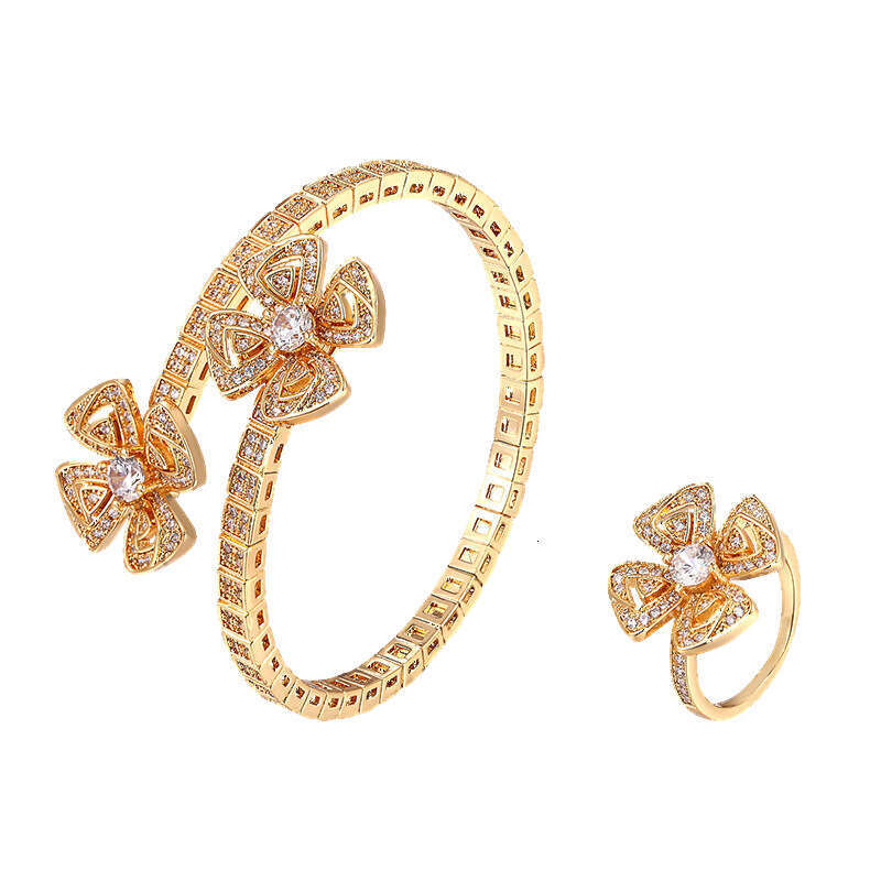 DHcollections New Eternal Petal Bracelet with Zircon Inlay Fashionable Modern Jewelry for Women Spring Snake Bone Hollow Double Flower Accessories
