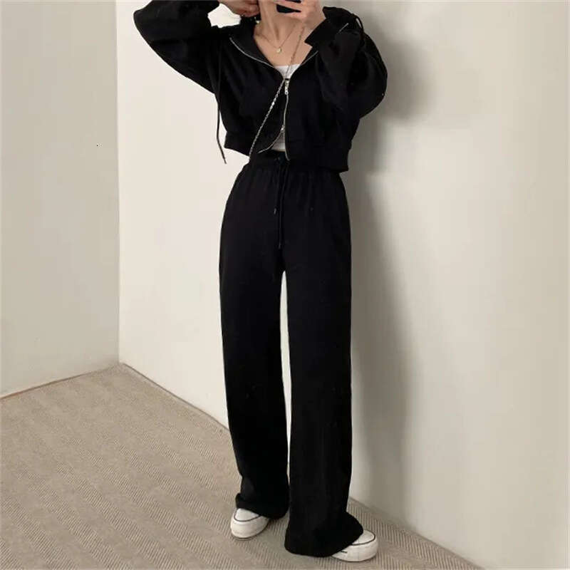 Women's Sports Suit Elegant Sleeve Long Pants Jacket Zipper Top Korean Style Slimming Two-Piece Set For Spring And Autumn B5