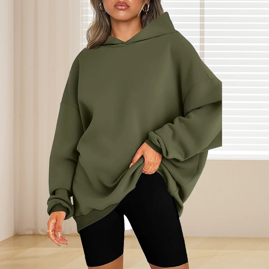 Plus Size Basic Solid Color Hoodie Casual Simple Long Sleeve Hooded Sweatshirt Womens Clothing 250709