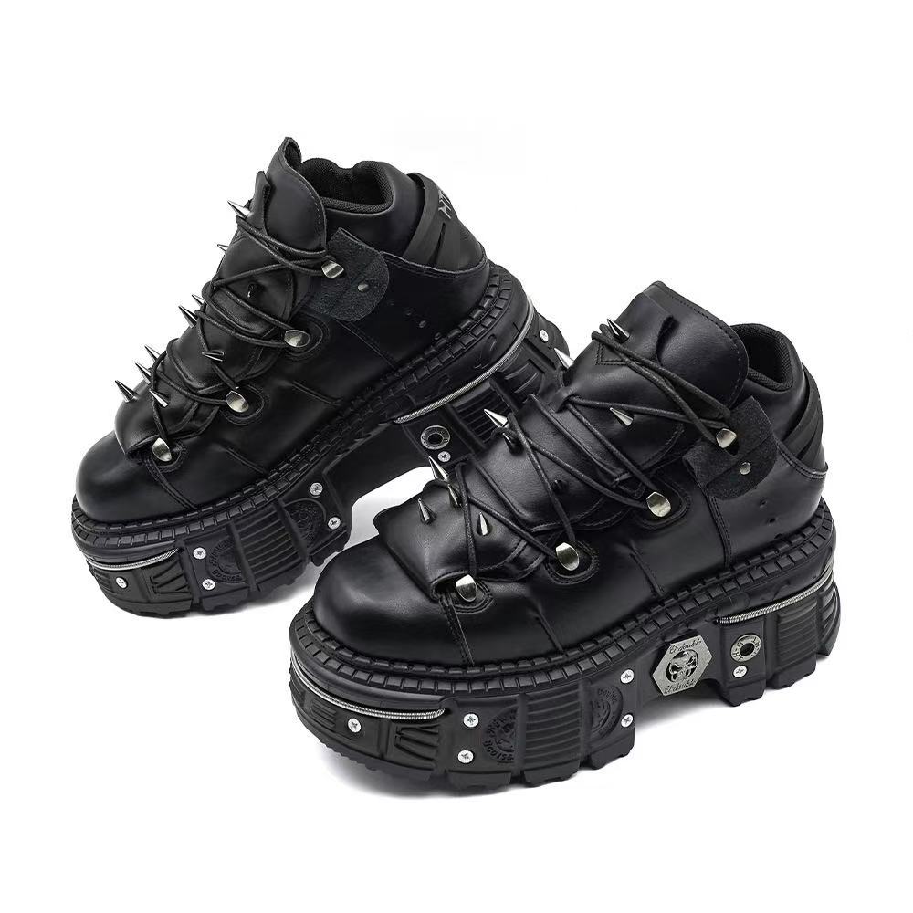 New Punk Style Women Lace-Up New Heel Height 6Cm Platform Shoes Gothic Ankle Rock Boots Metal Hot Decor Woman Sneakers