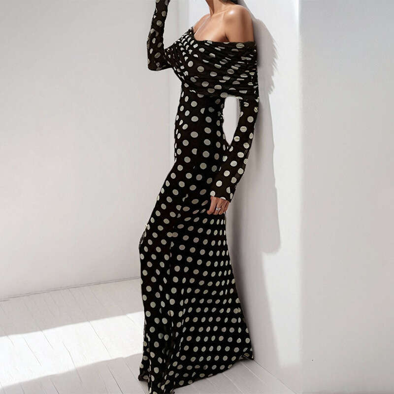 Summer New Women's Fashion Polka Dot Print Slim Fit Elegant Commuter Dress B5