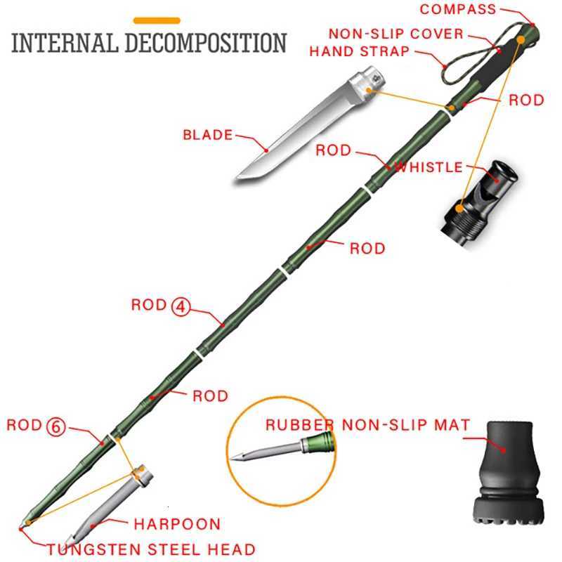 Outdoor Dense Tactical Stick Alpenstock Hiking Camping Equipment Multifunctional Folding Tools Walking Sticks W250709