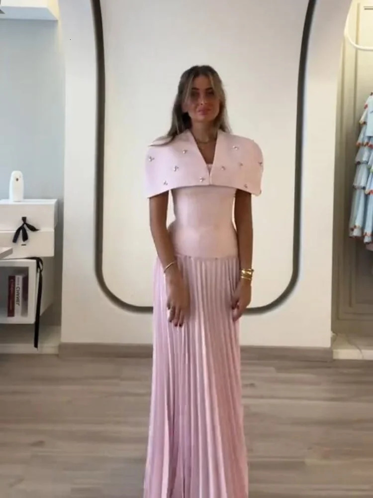 Shawl Tank Skirt Sets Women Elegant Sleeveless Pleated Diamonds Slim Vest A Line Skirts Summer Evening Lady Party Outfits 250709