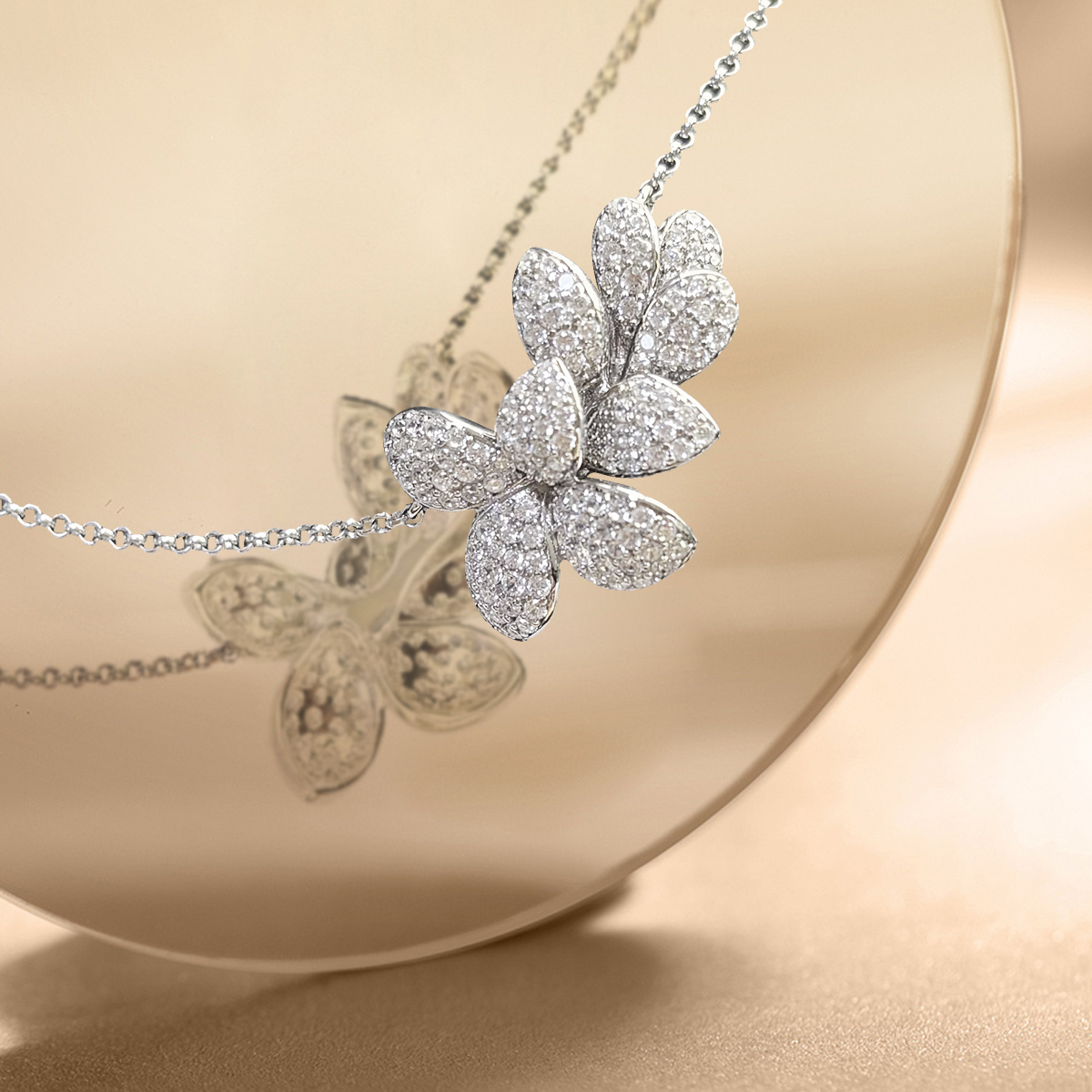 Olive leaf pendant necklace 925 silver with white zirconia, 19 inches long chain, Valentine's Day