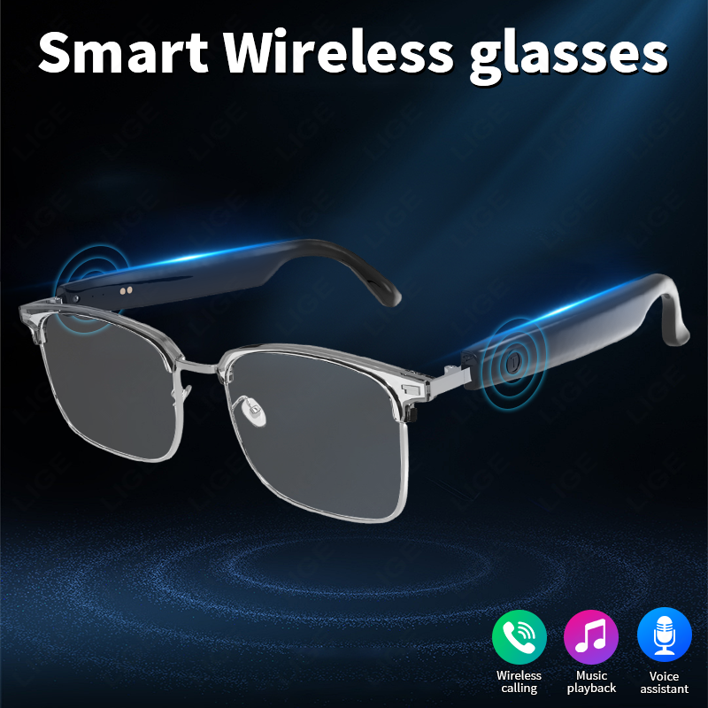 LIGE Smart Bluetooth sunglasses UV400 for both men and women, audio glasses with open-ear speakers, music control, calls, voice assistant, suitable fo