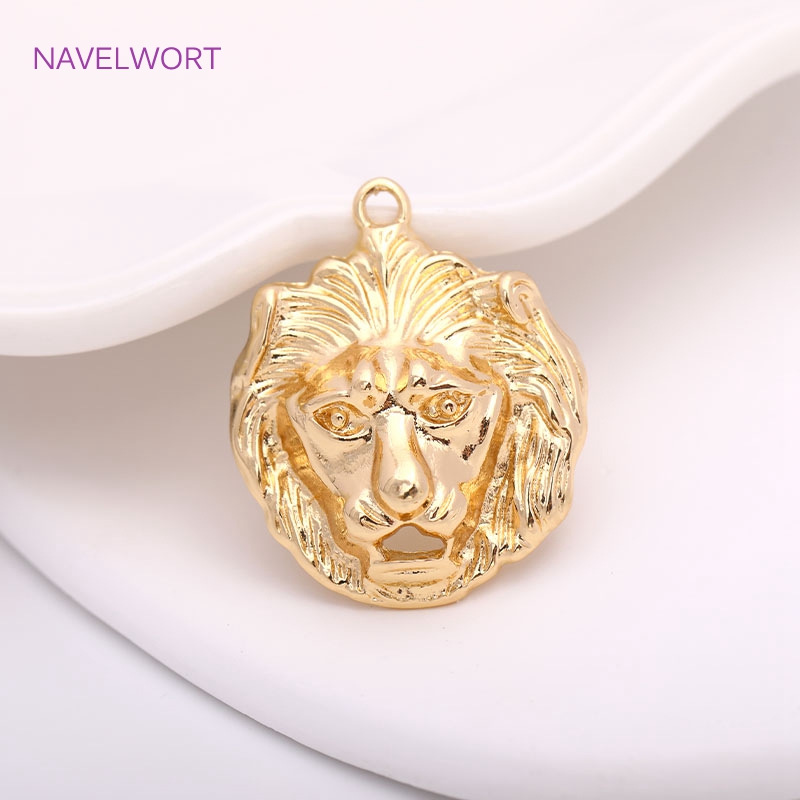 Trendy 34,5 Mm*28,5 Mm Lion Brass Metal Real Placting Gold Forma Incante