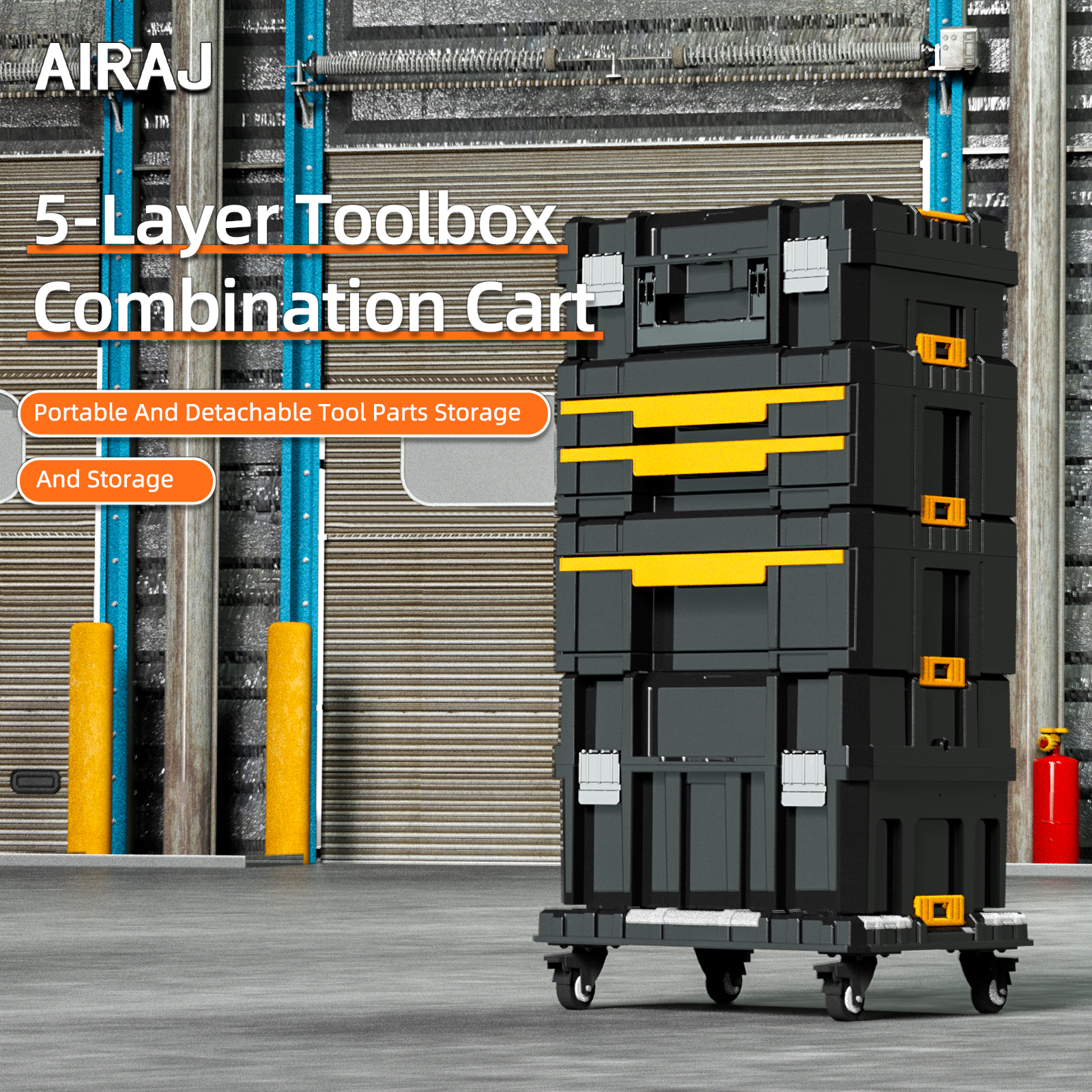 AIRAJ Stackable Modular Combo Toolbox Set -Portable Combo ToolBox with Wheels for Space-Saving Modular Assembly & Easy Mobility!