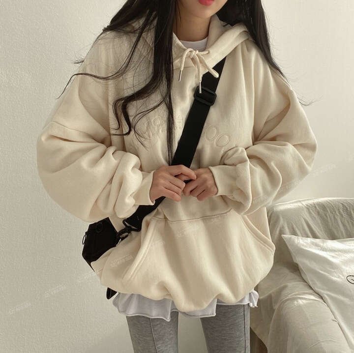 Hooded Sweatshirt For Women New Loose Fit Autumn Winter Thickened Fleece Jacket Plus Size Top Internet Celebrity B5