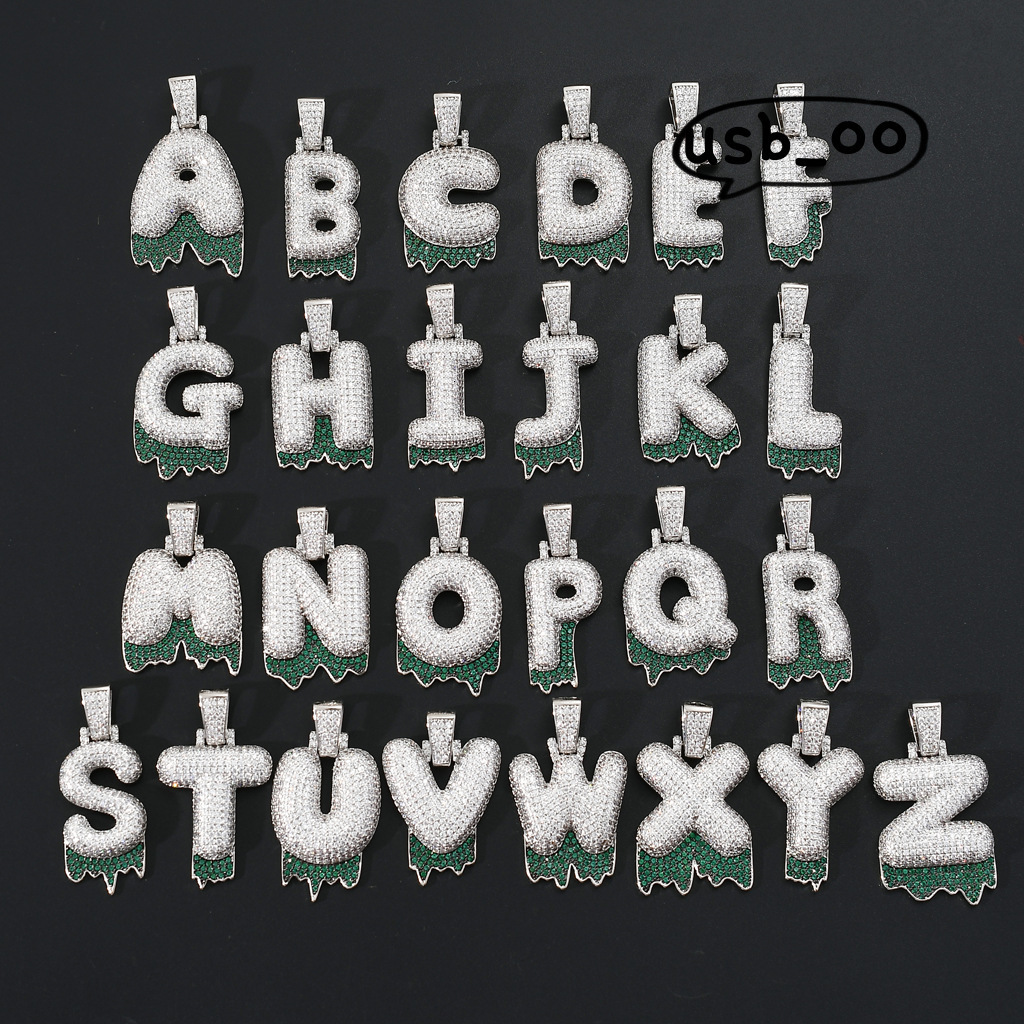 Bubble Letter Pendant Two-color Moissanite Personality Creative Splicing Couple Green lava Letter Pendant Hip Hop Jewelry