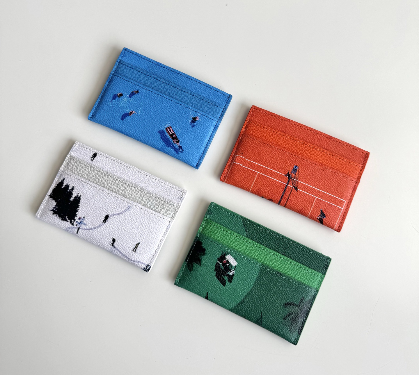 10A Genuine Leather Designer Double Card Holders Men's Colored Floral & Letters Small Wallet Mirror Quality Sports Scene Pattern Short Purse with 1ee 898