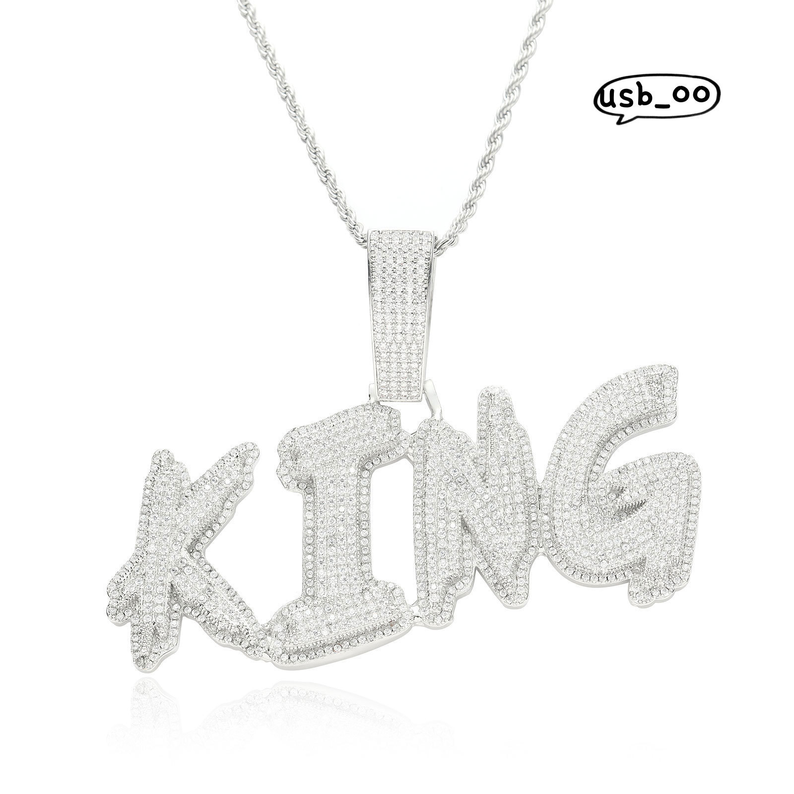Letter Name Pendant Necklaces Personalized Three Rows of Drillmatch with Rope Chain Unisex Jewelry