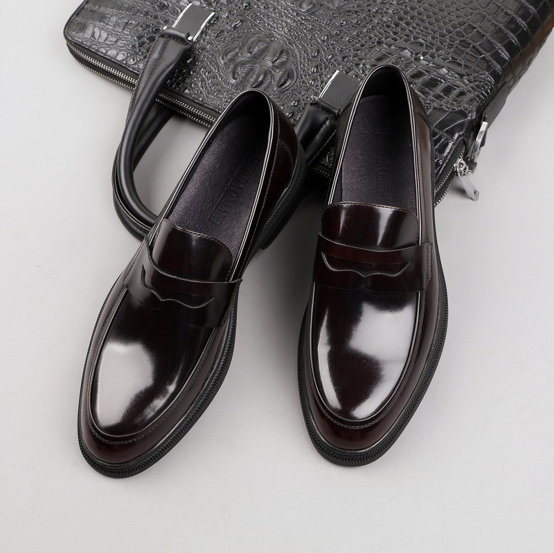 New British men's business casual leather shoes with one foot thick sole round toe loafers genuine leather breathable and comfortable