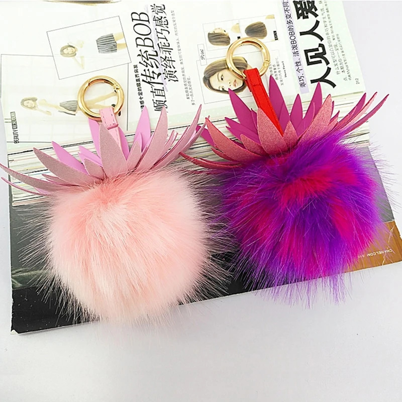 13cm Faux Rabbit Fur Pineapple Pendant Key Chain Women Bag Charms Bunny Keychain Trinket Party Gift 250708