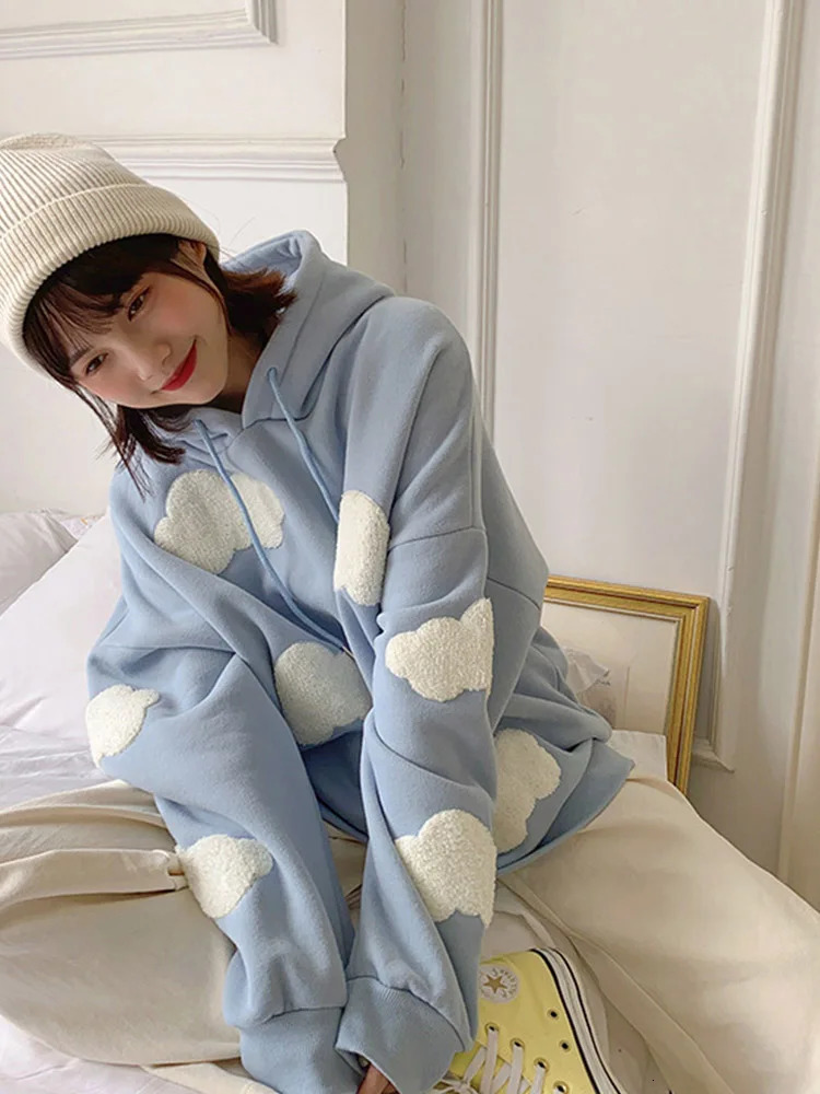 Winter Sportswear Womens Fashion Cloud Sweater with Velvet Warm Sleeve Top Temporary Hoodie Kawaii Womens 250709