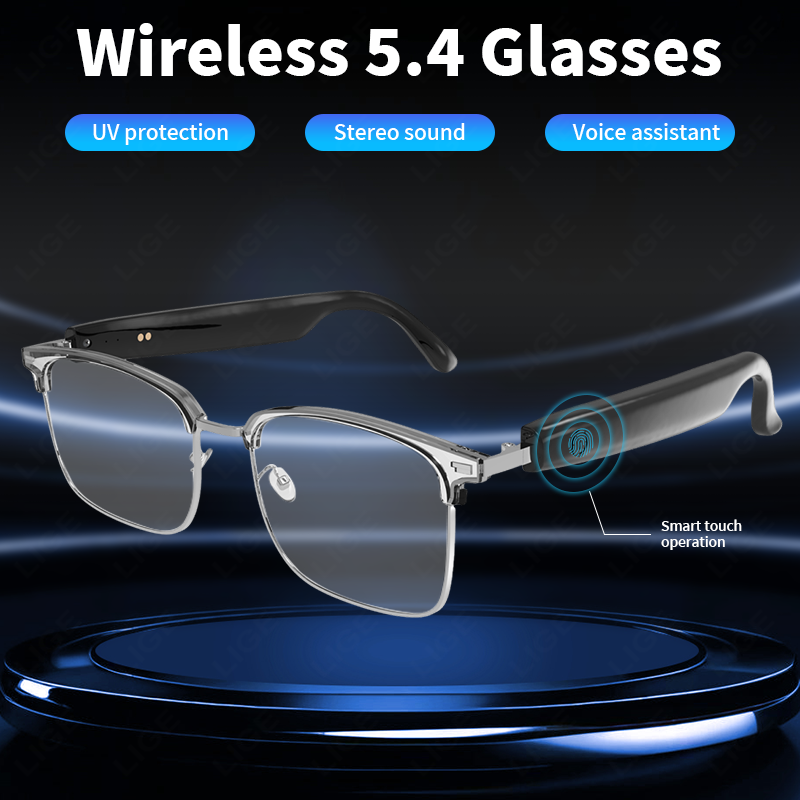 LIGE Smart Bluetooth sunglasses UV400 for both men and women, audio glasses with open-ear speakers, music control, calls, voice assistant, suitable fo
