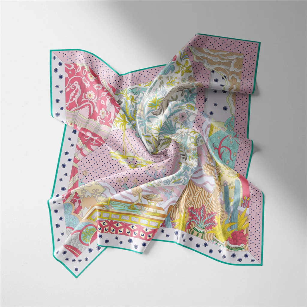 53cm Brand Dot Animals Square Scarf Woman New Design Silk Scarf Women Bandana Luxury Headband Hijab Foulard Neckerchief M250709