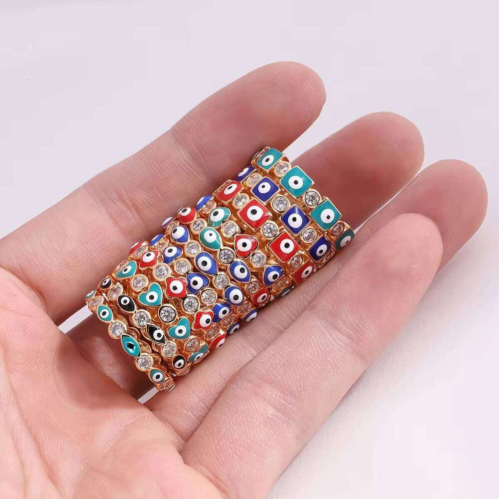 Fashion Gold-Plated Zircon Evil Colorful Oil Drop Devil Eye Ring Main Material Brass Jewelry