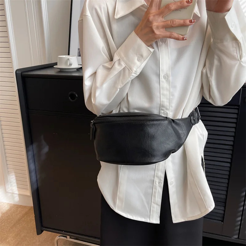 Women Chest Bag Black Leather Shoulder Crossbody Bags For Ladies Belt Bag Female Waist Pack Fanny Packs Phone Walle 250630
