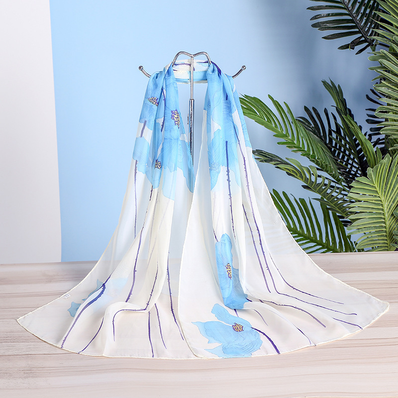 K1293 Autumn Korean style printed curled silk scarf fashionable chiffon scarf long silk scarf versatile ethnic style gauze scarf shawl