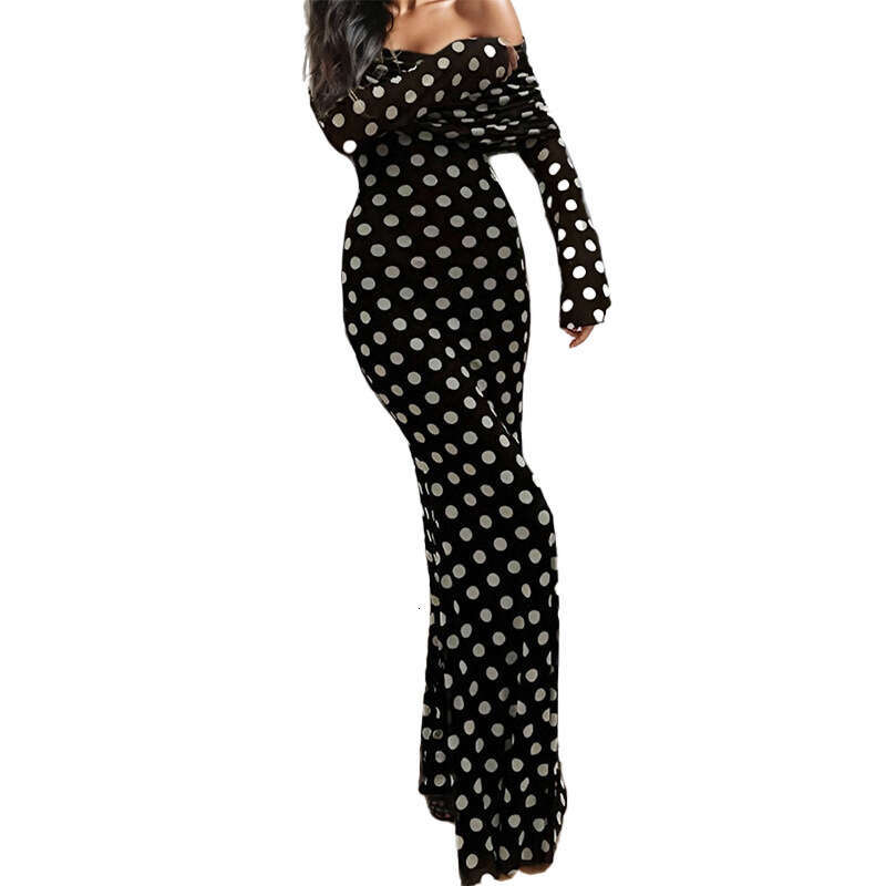 Summer New Women's Fashion Polka Dot Print Slim Fit Elegant Commuter Dress B5