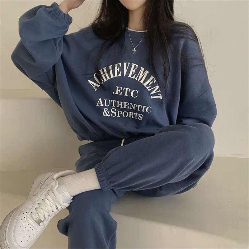 Women's Cotton Sleeve Long Pants Sweet Two-Piece Set New Spring Autumn Winter Fleece Korean Style Casual Sports B5