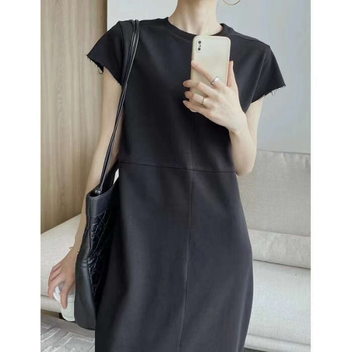 White Niche Design Short Sleeve T-Shirt Straight For Women Summer New High-End Long Dress B5