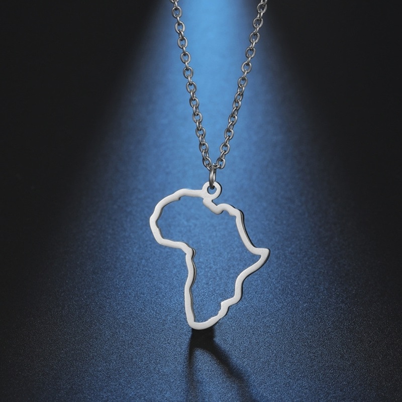 10PCS Small Hollow Africa Map Necklace Stainless Steel Outline African Continent Pendant Collar Choker Women Minimalist Hometown Country Clavicle Jewe