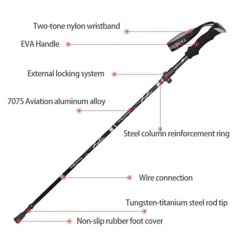 5-section folding outdoor hiking pole lightweight and stretchable hiking and mountain climbing pole for the elderly Y250709