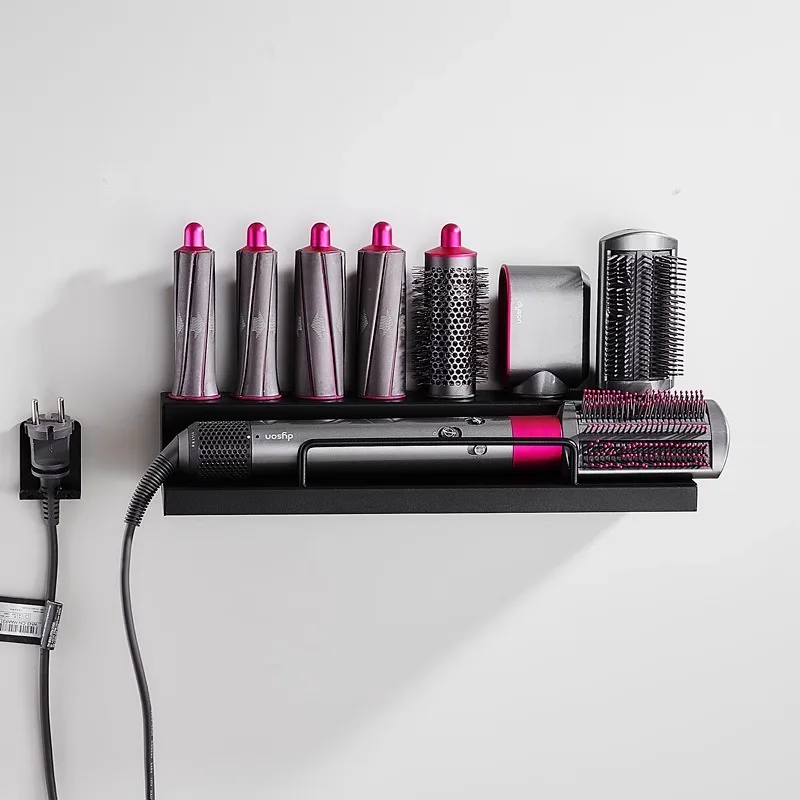 Wall Mount Bathroom Storage Organizer Bracket Stand with Adhesive Hair Dryer Curling Iron Accessories No Drill Airwrap Holder