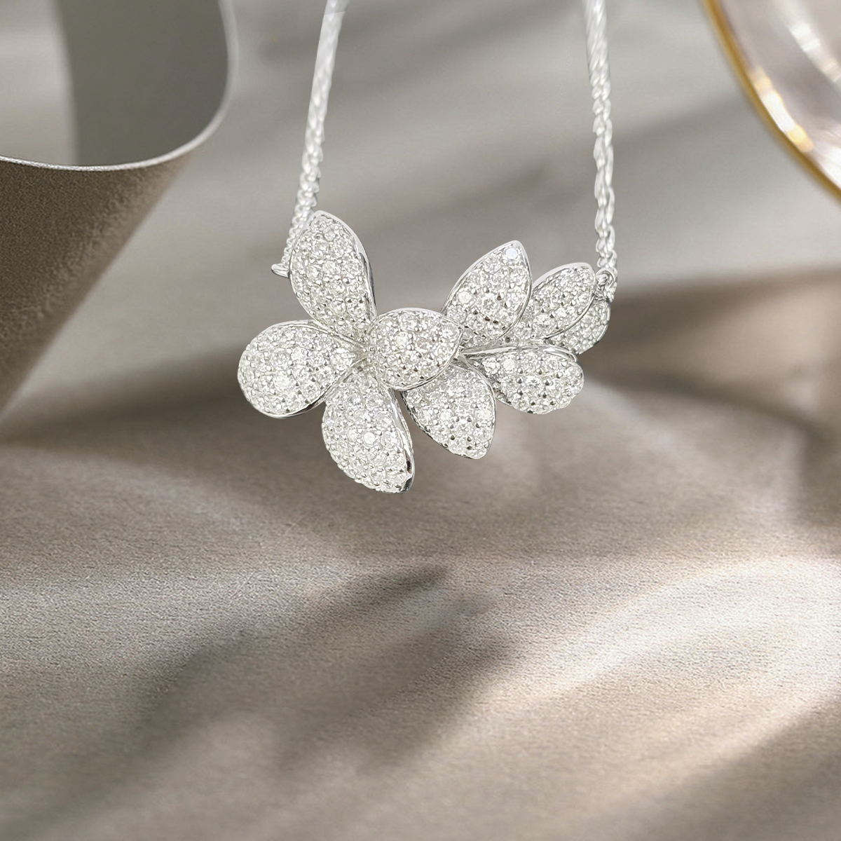 Olive leaf pendant necklace 925 silver with white zirconia, 19 inches long chain, Valentine's Day