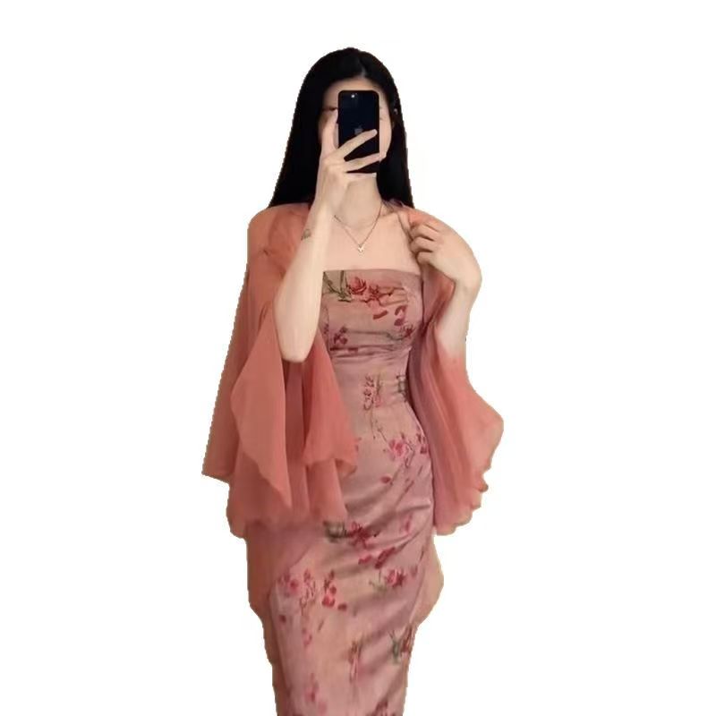 K1288 Chinese style ruffled chiffon sun protection clothing for women in summer, new style with skirt, small shawl cardigan jacket, light cardigan