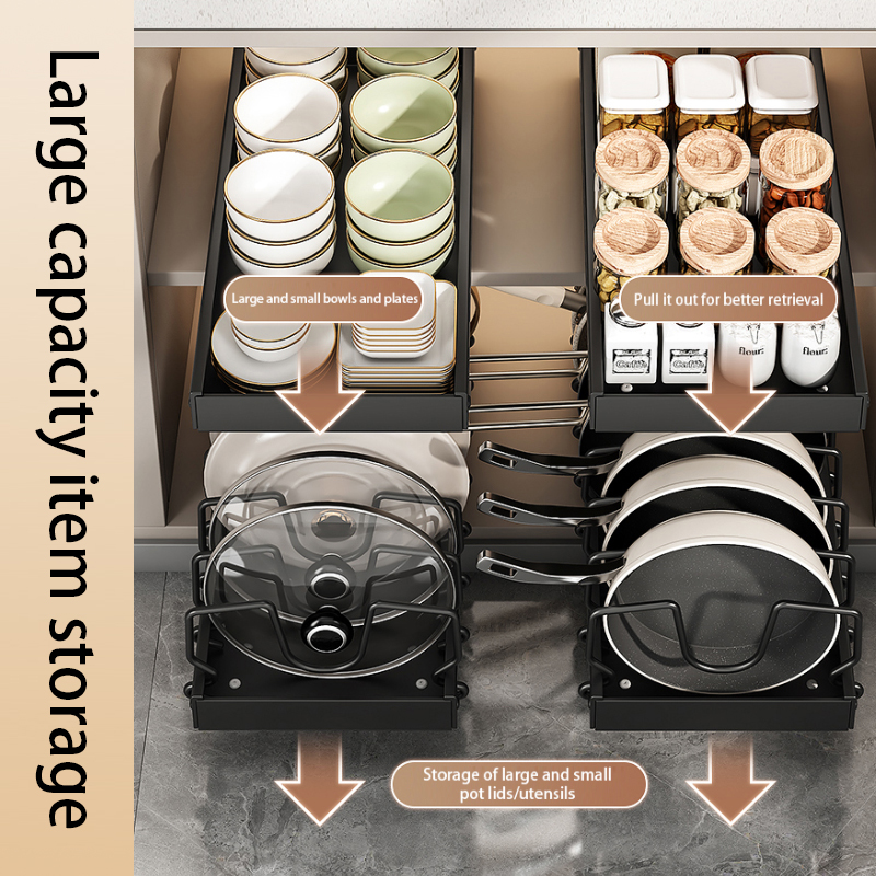 Adjustable Pull-Out Pot Rack for Kitchen Storage