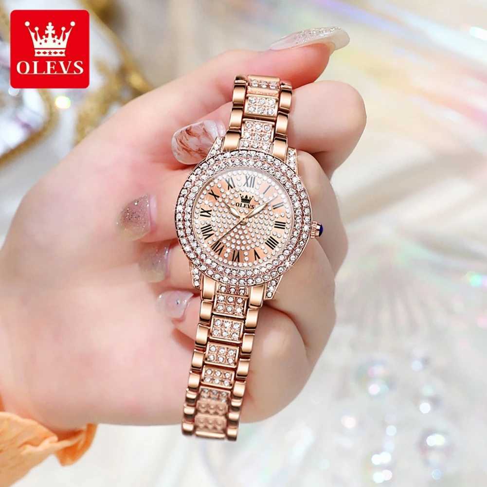 OLEVS 9943 Luxury All Diamond Original Quartz Watch for Women Elegant Rose Gold Stainless Steel Waterproof Ladies Wrist Watches Z250708