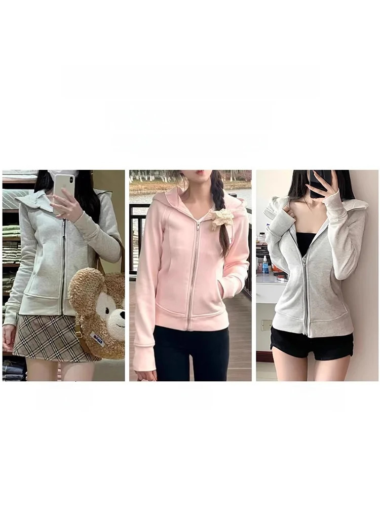 Light Ey Hoodie Womens Spring Autumn School Return Casual Sports Zipper Open Cardigan Jacket Korean Style Long Sleeve 250709