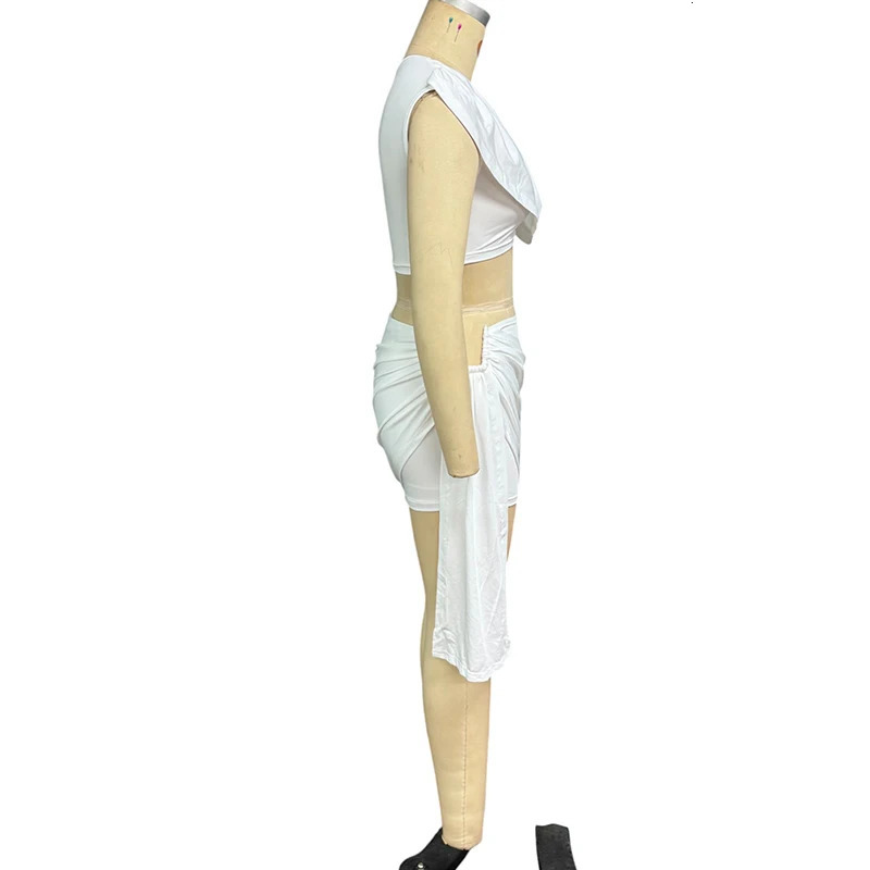 2 Piece Set Women Summer Sexy Fashion Solid Sleeveless V Neck High Waist Tank Top A Line Irregular Pleated Mini Skirt Set 250709