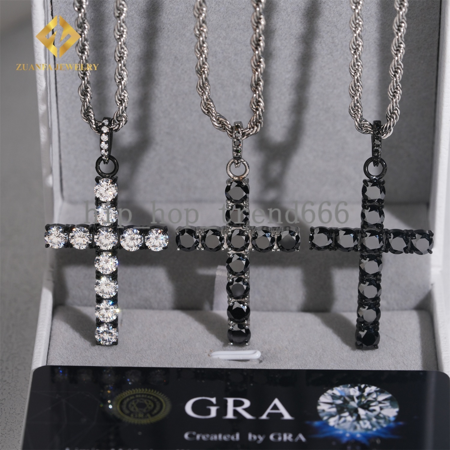 5mm Round Black Moissanite Custom Iced Out Hip Hop Jewelry Pendant VVS D Moissanite 925 silver 925 silver Cross Pendant