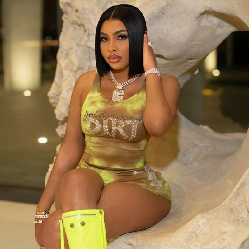 Sexy Hot Girl Mesh Butterfly Print Ruched Camisole Waist Slimming Tank Top Shorts Set B5