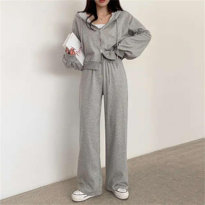 Women's Sports Suit Elegant Sleeve Long Pants Jacket Zipper Top Korean Style Slimming Two-Piece Set For Spring And Autumn B5